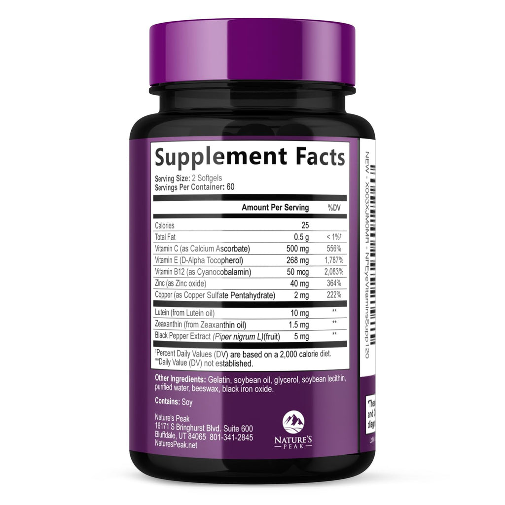 Nature's Peak Eye Vitamins Supplements - 3x Strength Eye Health