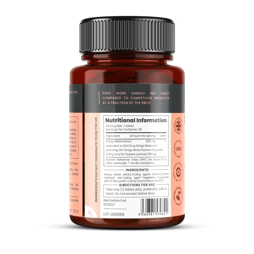 pureclinica Ginkgo Biloba 600mg 50:1 Extract - 90 Tablets - image 3
