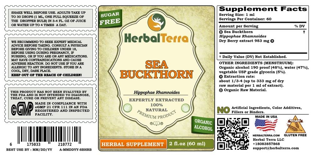 Herbal Terra Sea Buckthorn Tincture Liquid Extract - 5x2 fl.oz - image 2