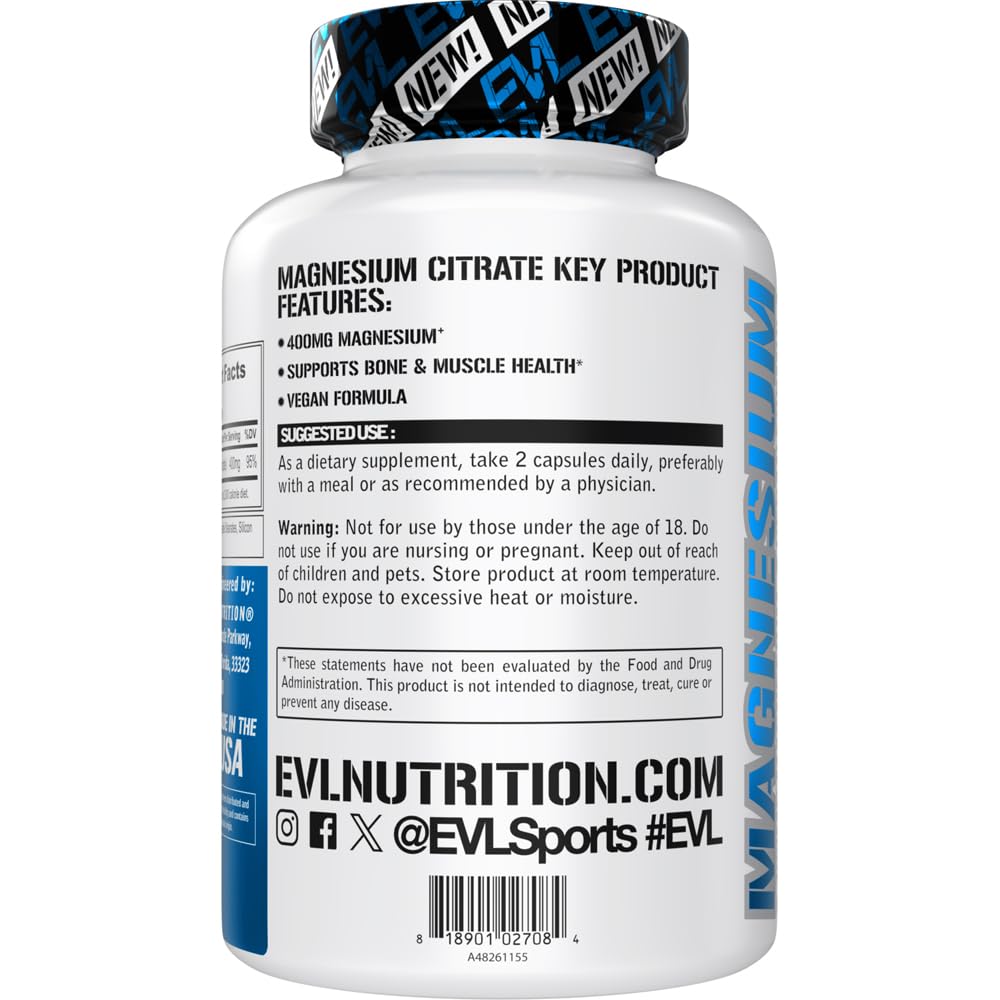 Evlution Magnesium Citrate 400mg Vegetarian Capsules - 60 Count - image 3