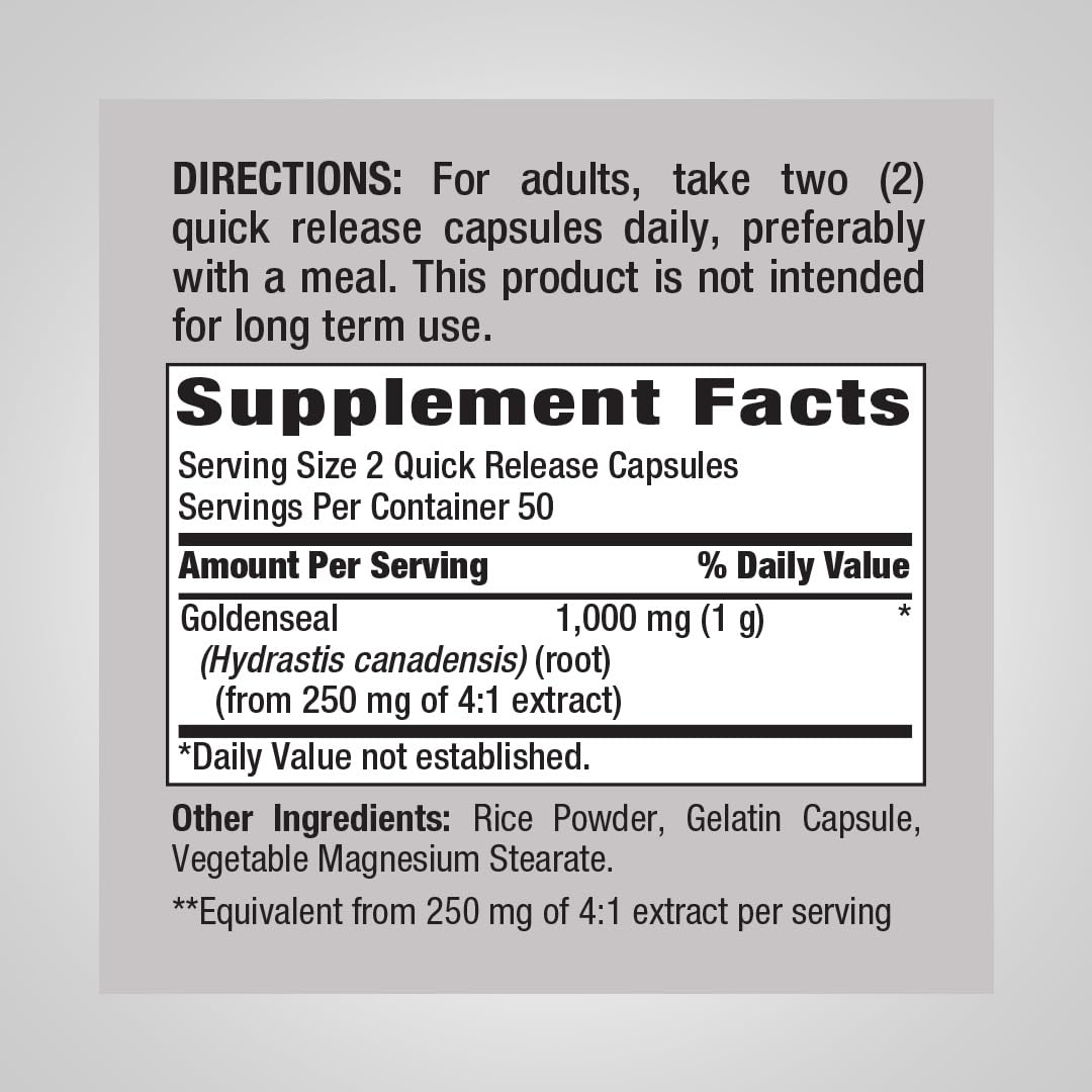 Piping Rock Goldenseal Root Capsules - 100 Count - image 2