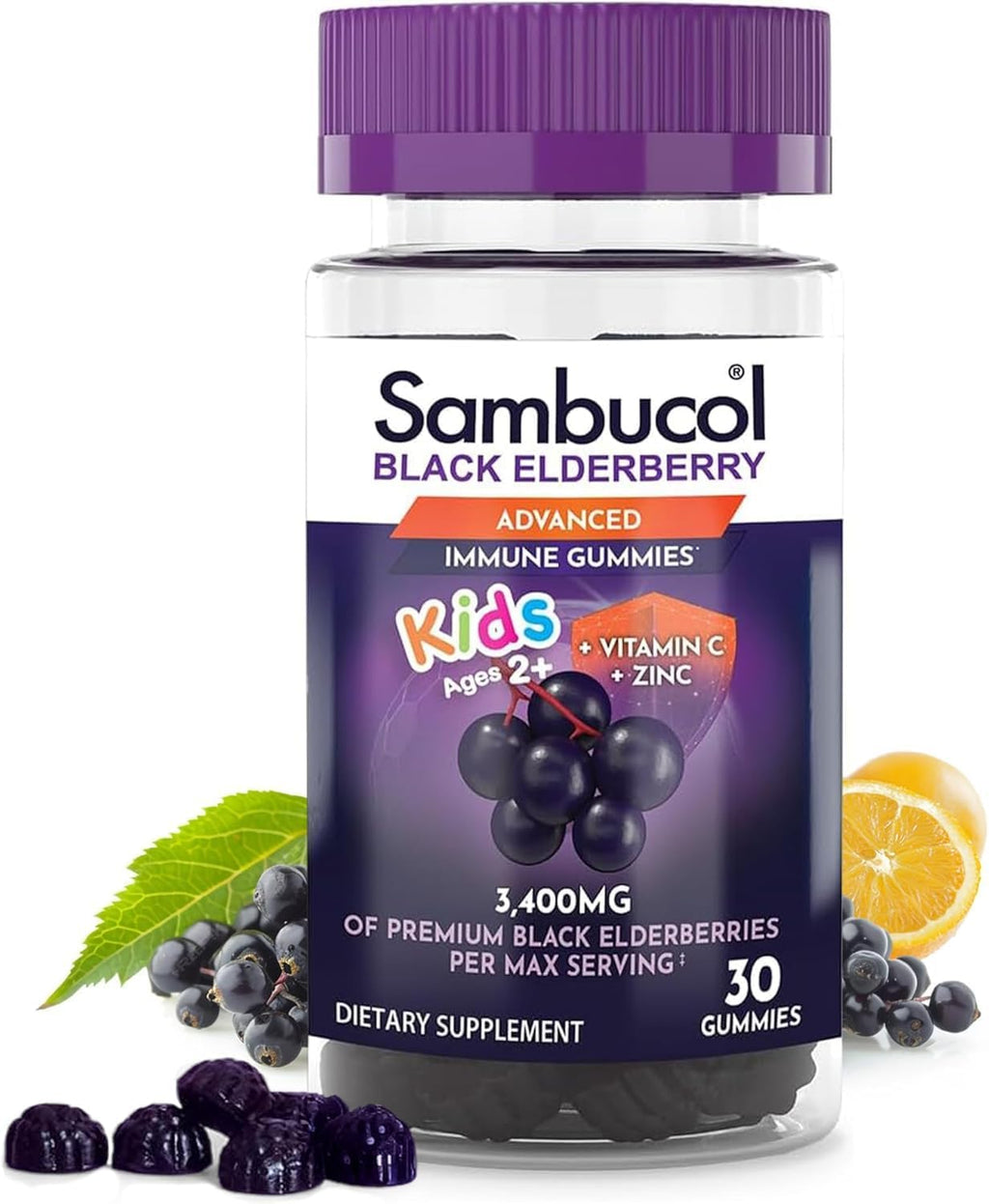 Sambucol Black Elderberry Gummies for Kids, Low Sugar - 30 Count
