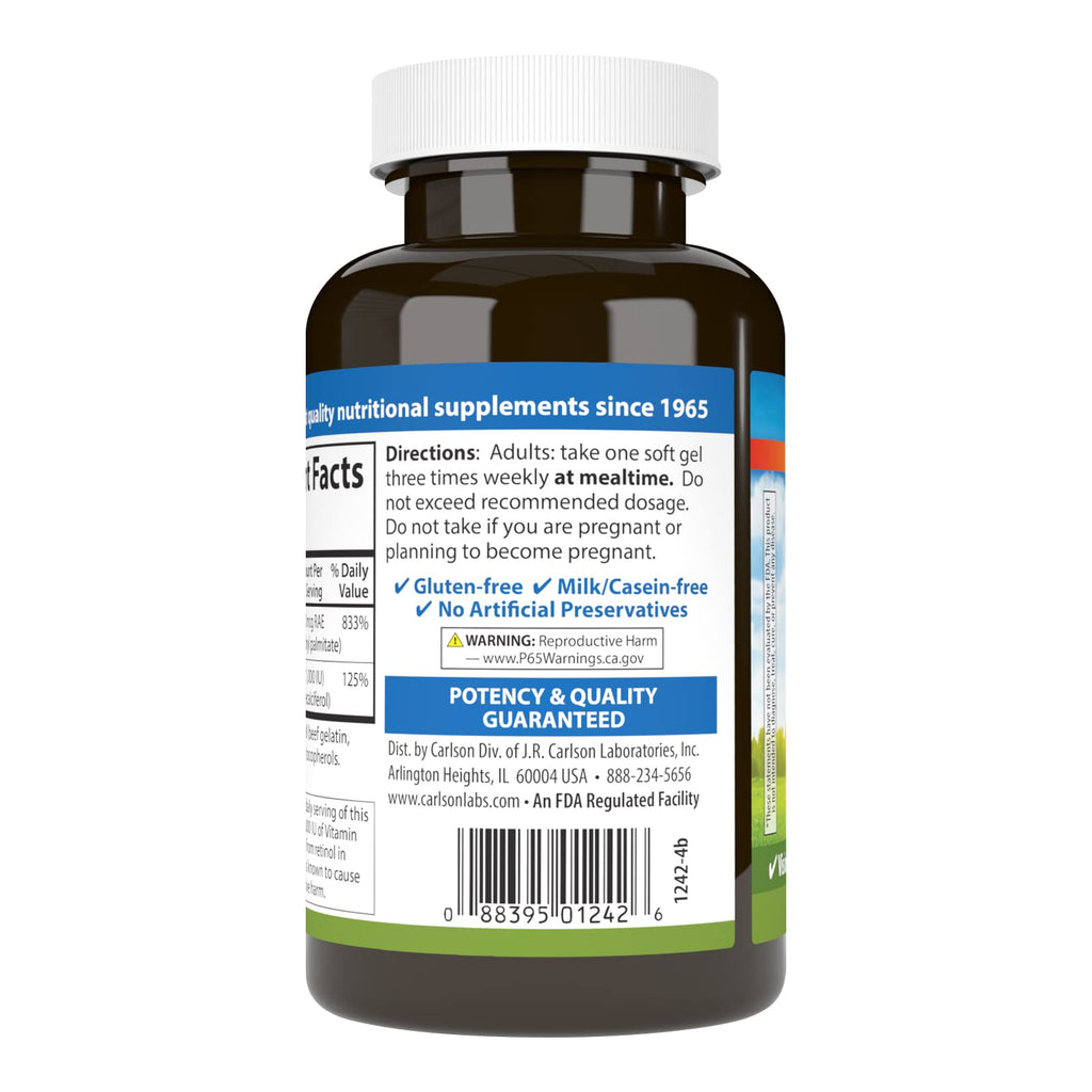 Carlson Vitamin A & D 25000 IU - 250 Softgels - image 3