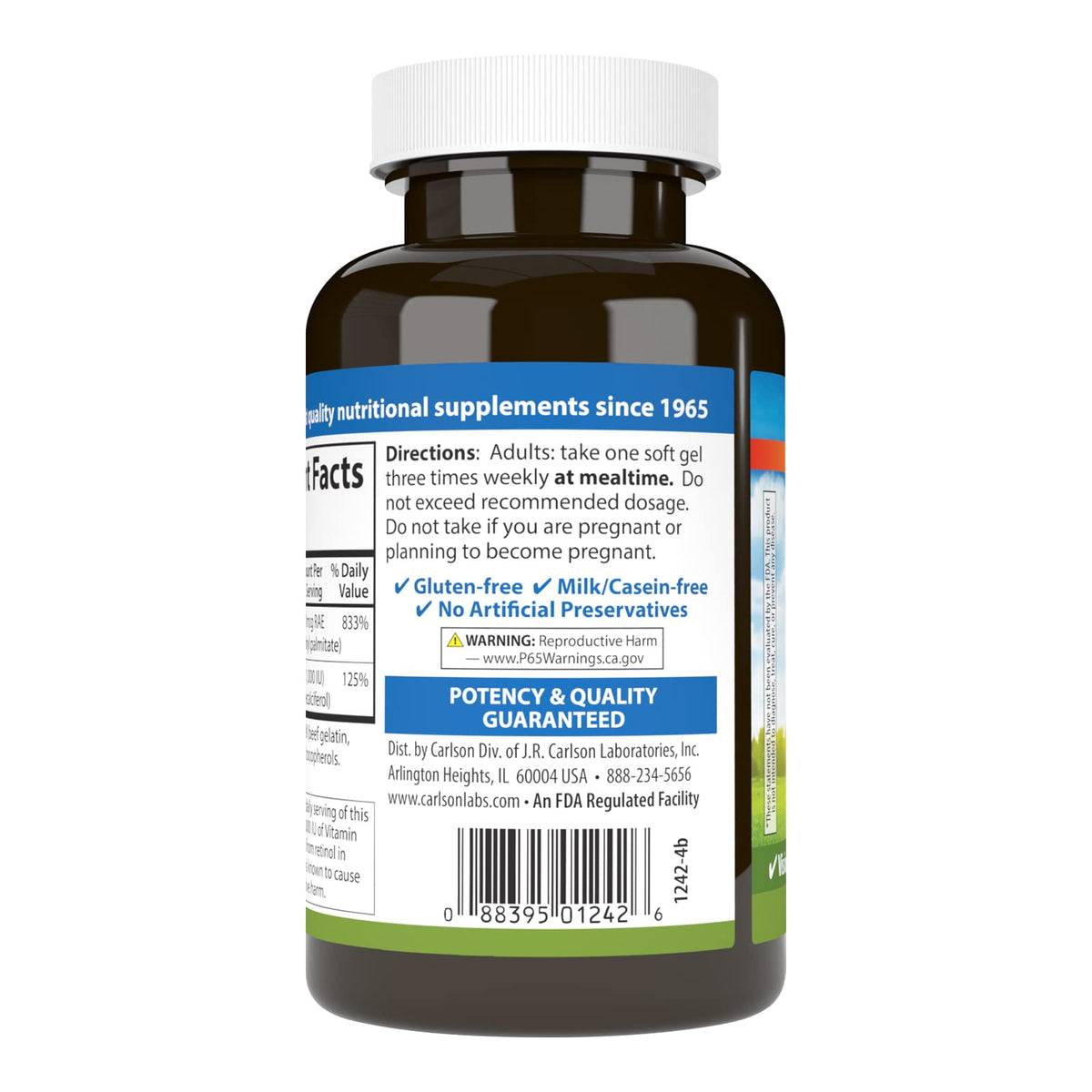 Carlson Vitamin A & D 25000 IU - 250 Softgels - image 3