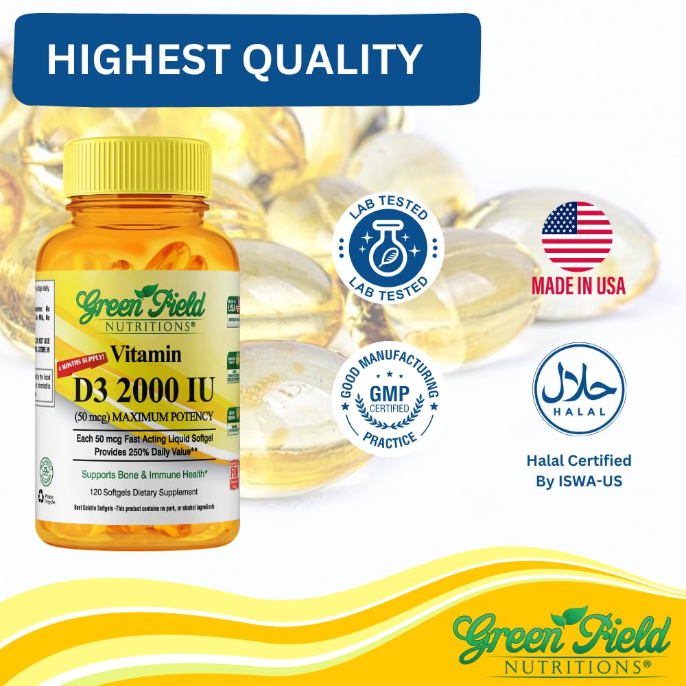Greenfield Nutritions Halal Vitamin D3 2000 IU - 120 Softgels - image 5