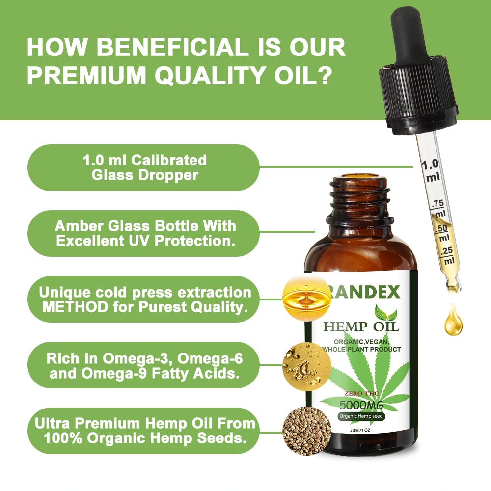 RANDEX 5000mg Organic Cold-Pressed Hemp Oil - Rich in Omega 3-6-9 - image 5