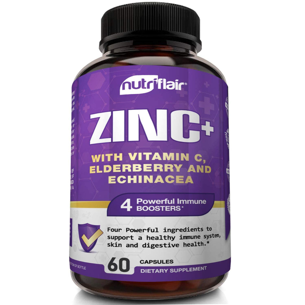 NutriFlair Zinc 50mg with Vitamin C & Elderberry - 60 Capsules