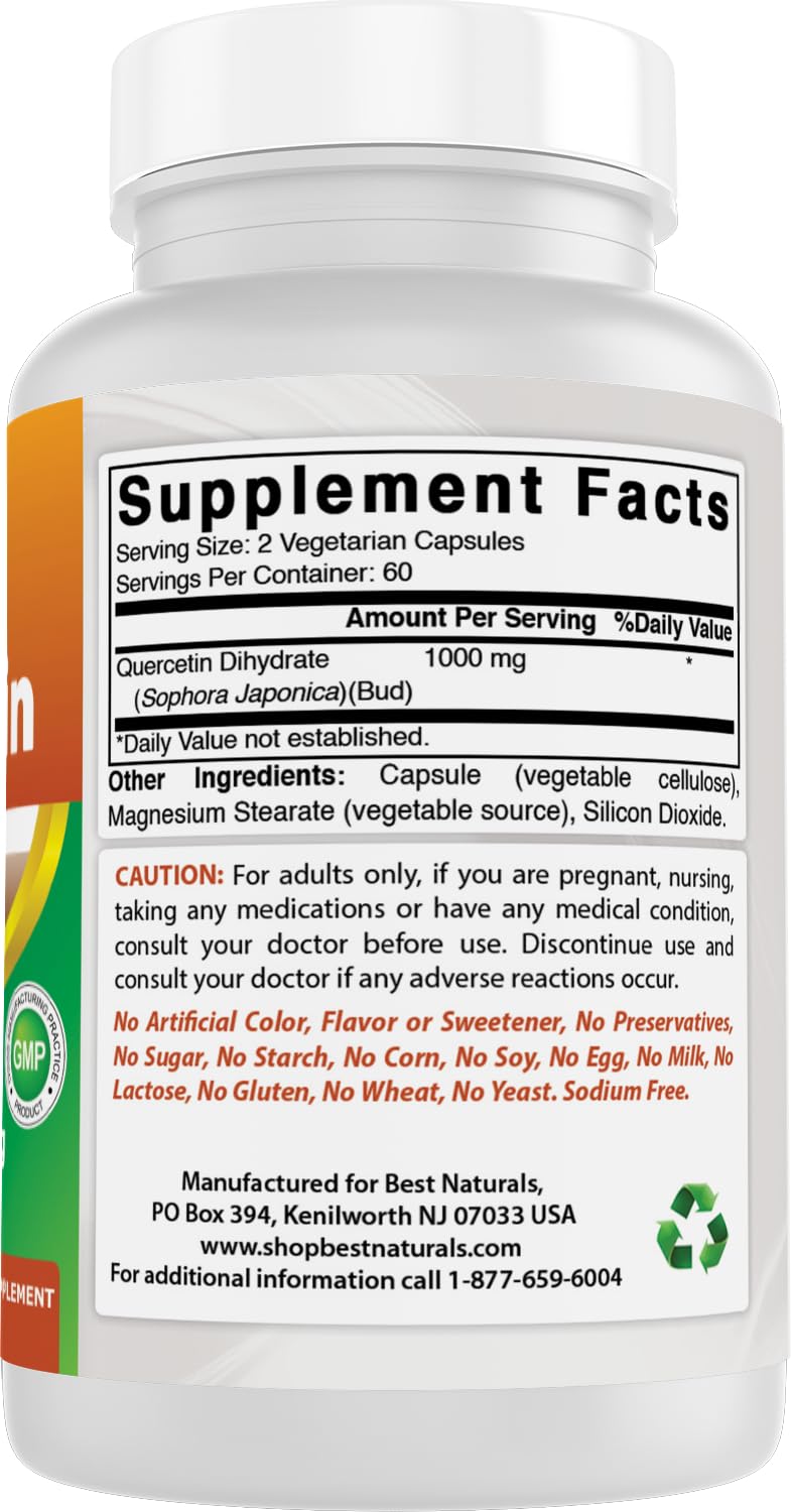 Best Naturals Quercetin 1000 mg Antioxidant - 120 Vegetarian Capsules - image 6