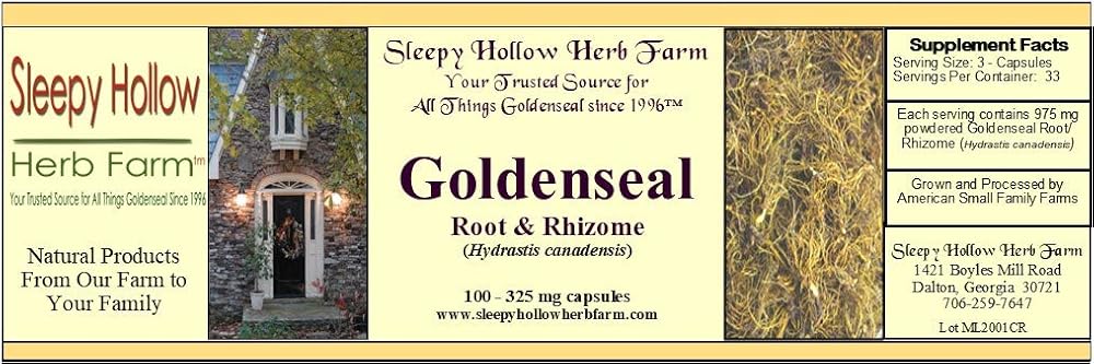 Sleepy Hollow Herb Farm Goldenseal Root/Rhizome Capsules 100-325mg - image 4