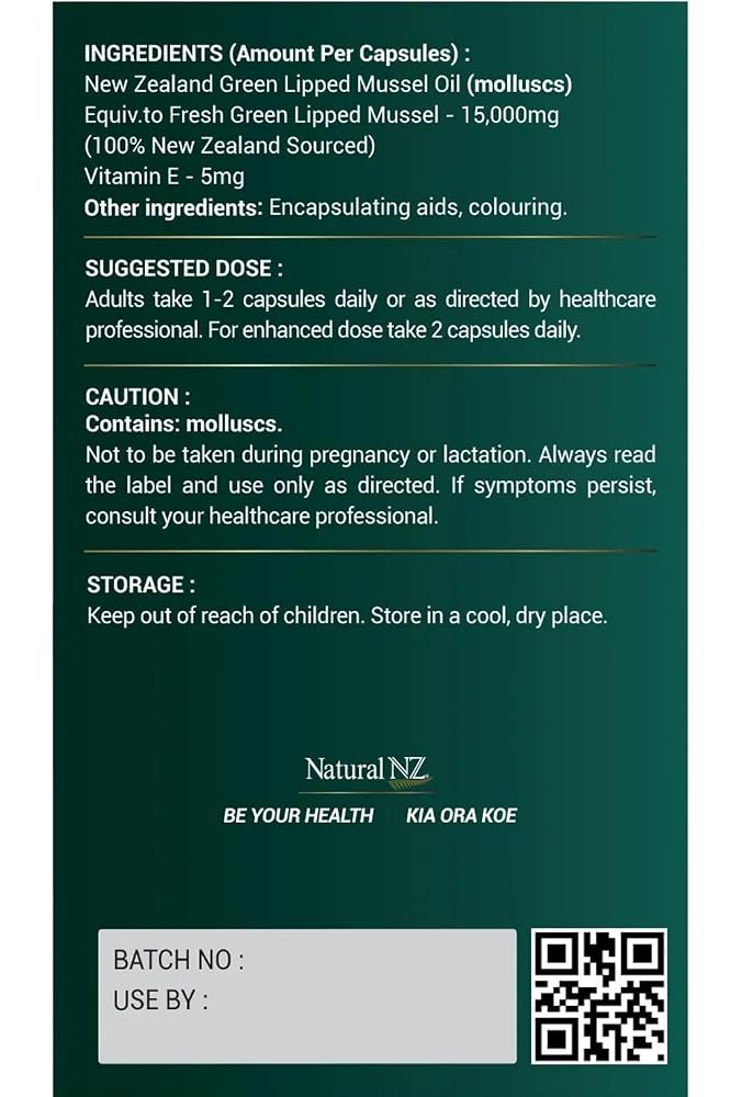 Natural NZ Green Lipped Mussel Oil 15000 Joint Support - 120 Softgels - image 2