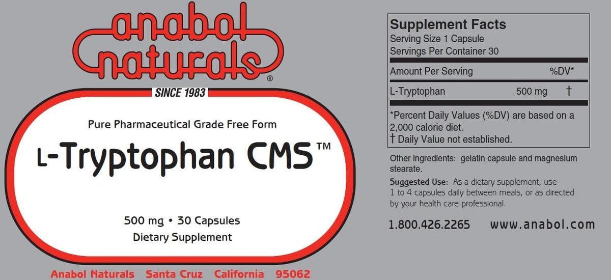 Anabol Naturals L-Tryptophan CMS 500mg - 30 Capsules - image 2