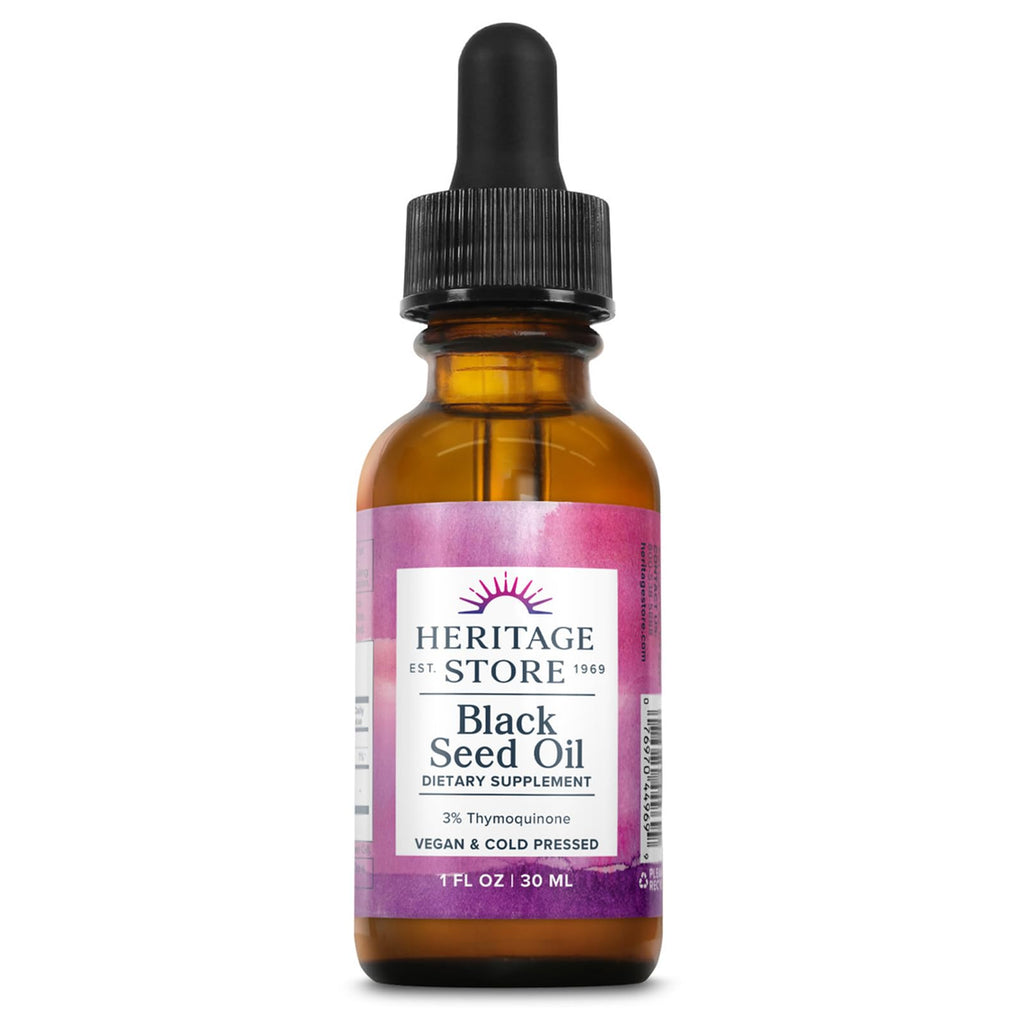 HERITAGE Black Seed Oil 3% Thymoquinone Liquid Supplement - 1 Fl Oz