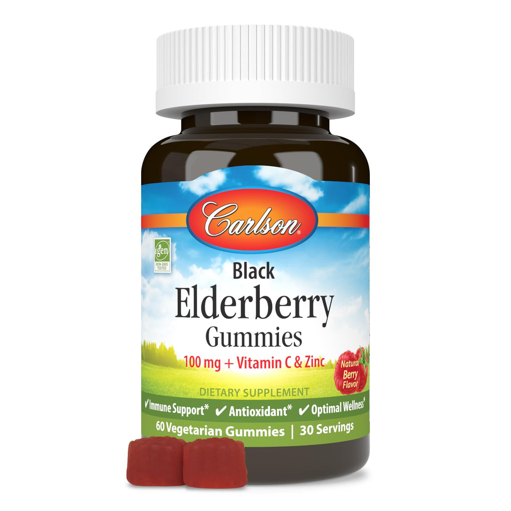 Carlson Black Elderberry Gummies 100 mg - 60 Vegetarian Gummies