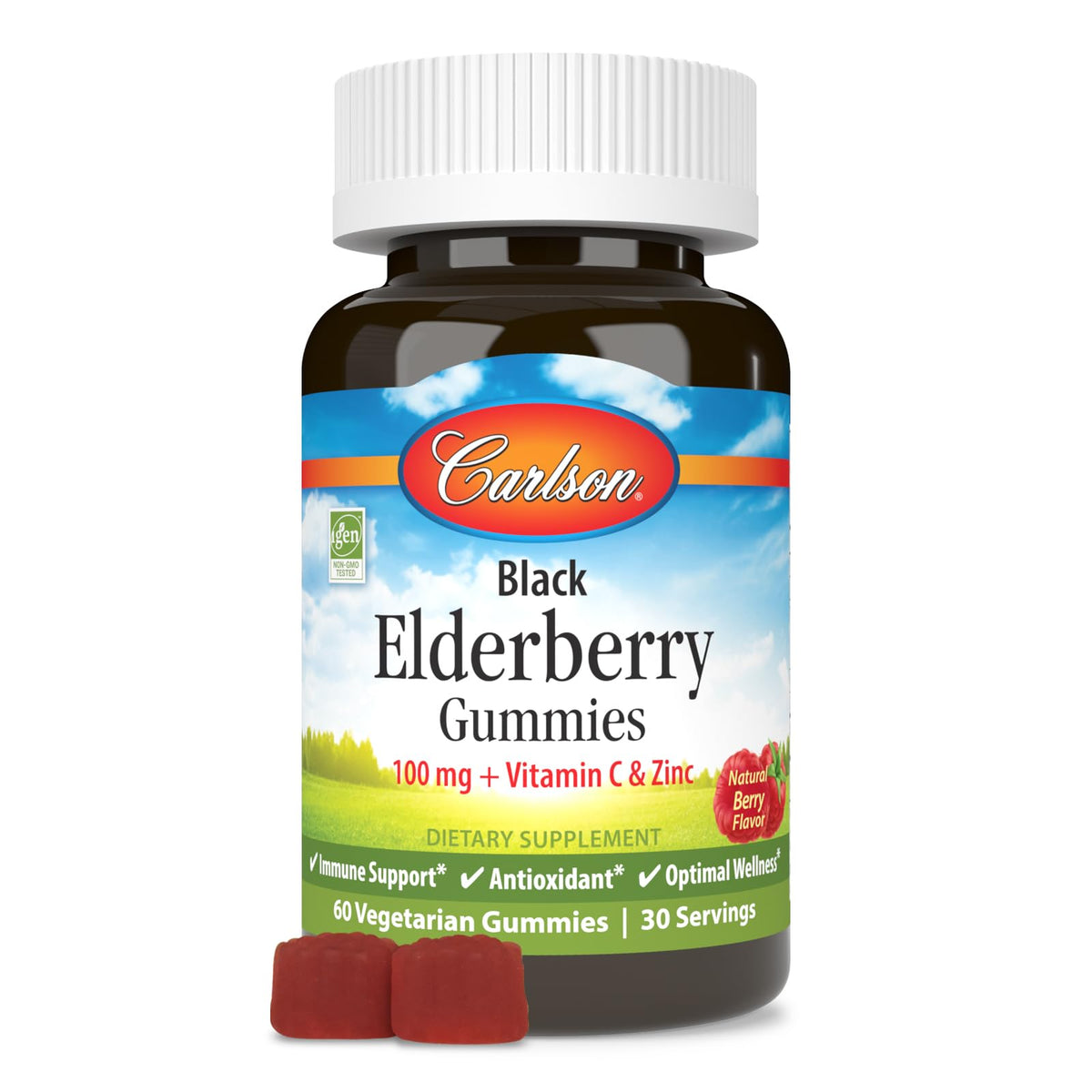 Carlson Black Elderberry Gummies 100 mg - 60 Vegetarian Gummies