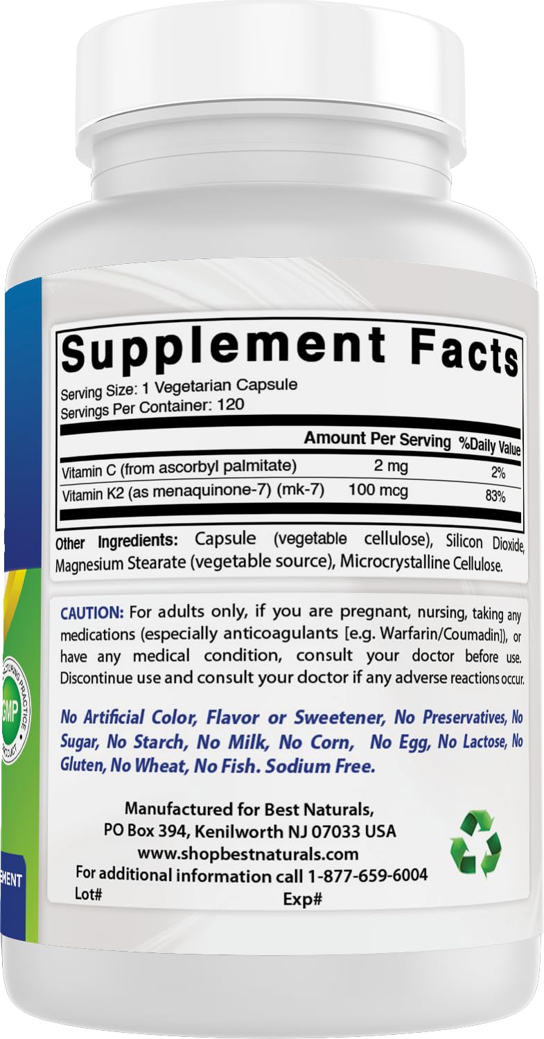 Best Naturals MK-7 Vitamin K2 100 mcg - 120 Vegetarian Capsules - image 6