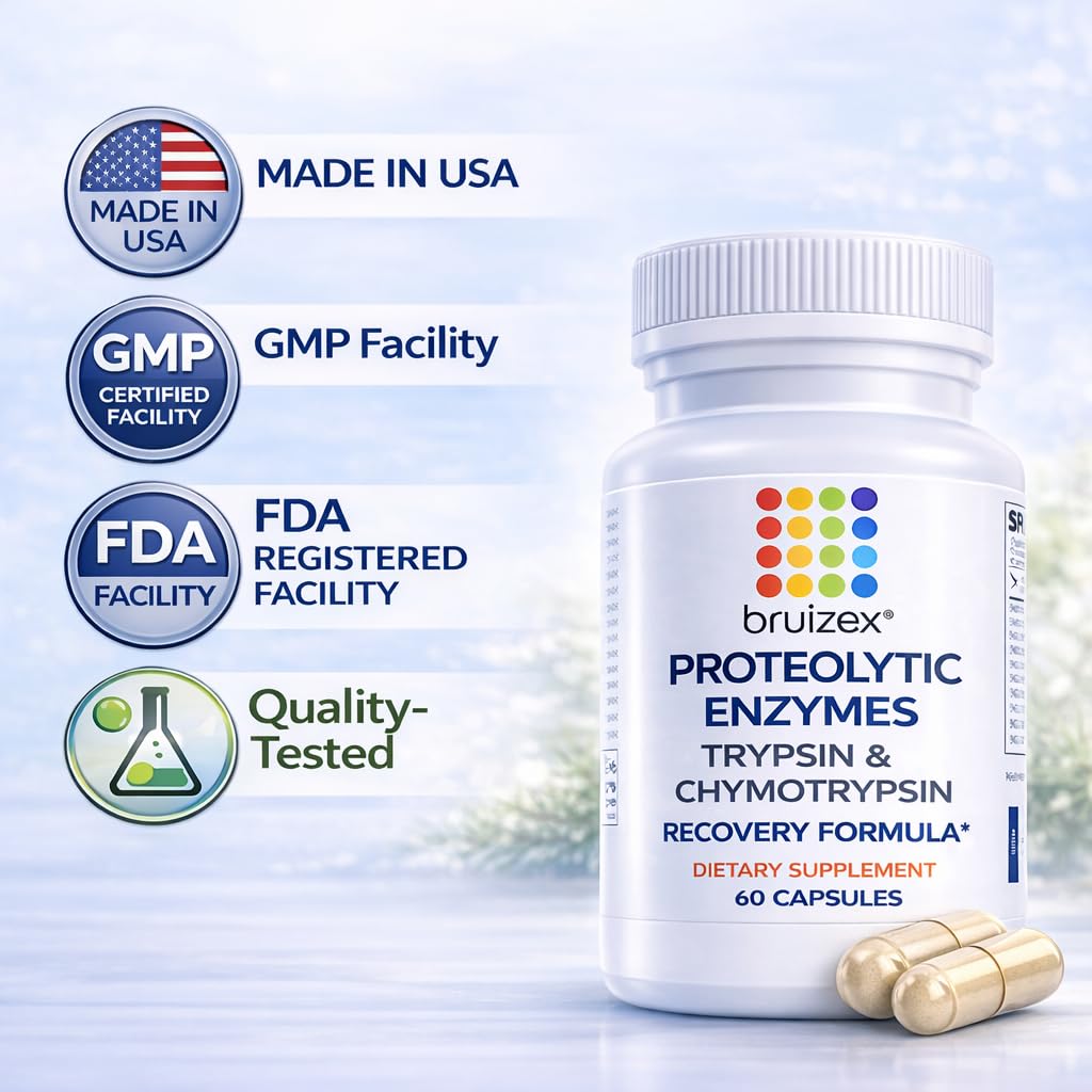Bruizex Proteolytic Enzymes Trypsin Chymotrypsin Recovery - 60 Capsules - image 7