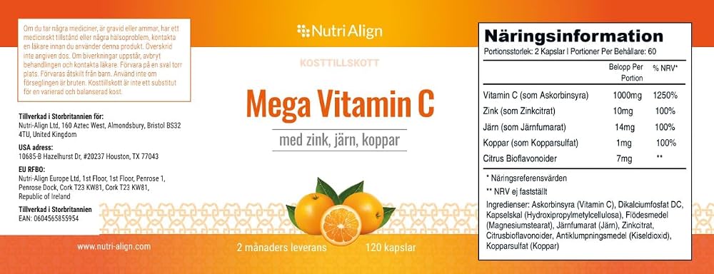 Nutri-Align Mega Vitamin C 1000mg with Zinc & Iron - 120 Capsules - image 4