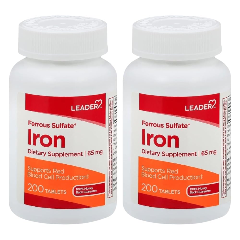 Leader Ferrous Sulfate 65mg Iron Tablets - 200 Count