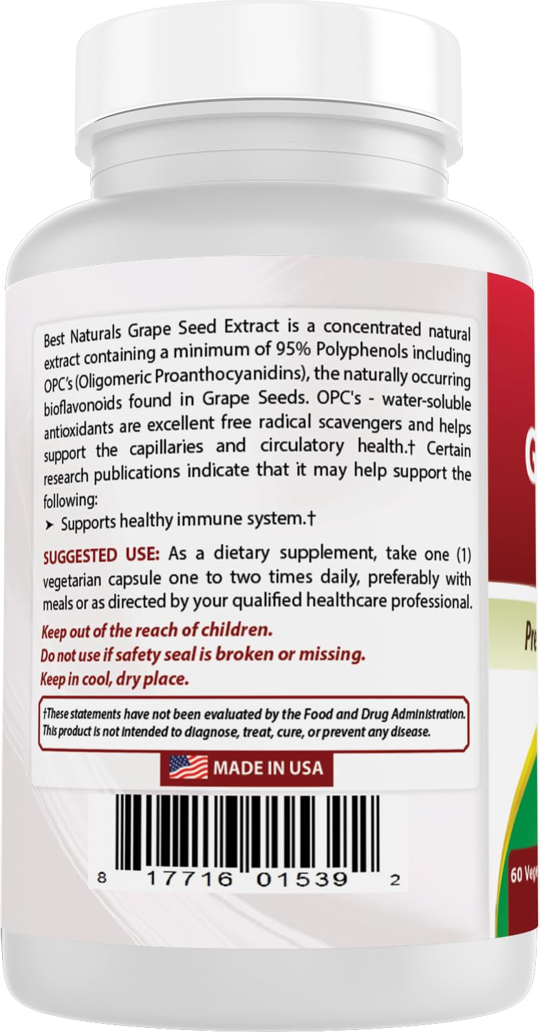 Best Naturals Grape Seed Extract 400 mg 60 Vegetarian Capsules