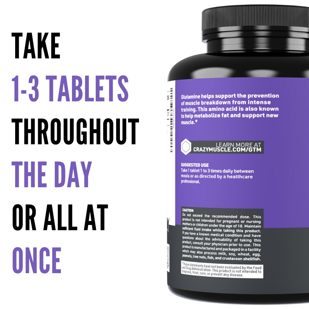 Crazy Muscle L-Glutamine 1000mg Tablets - 100 Count - image 4