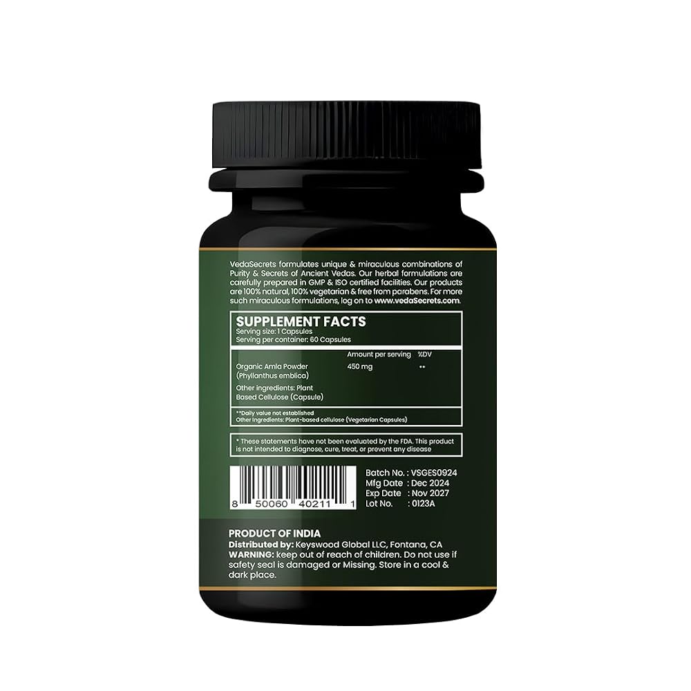 VedaSecrets Amla Capsules Vitamin C Supplement - 60 Vegetarian Capsules - image 5