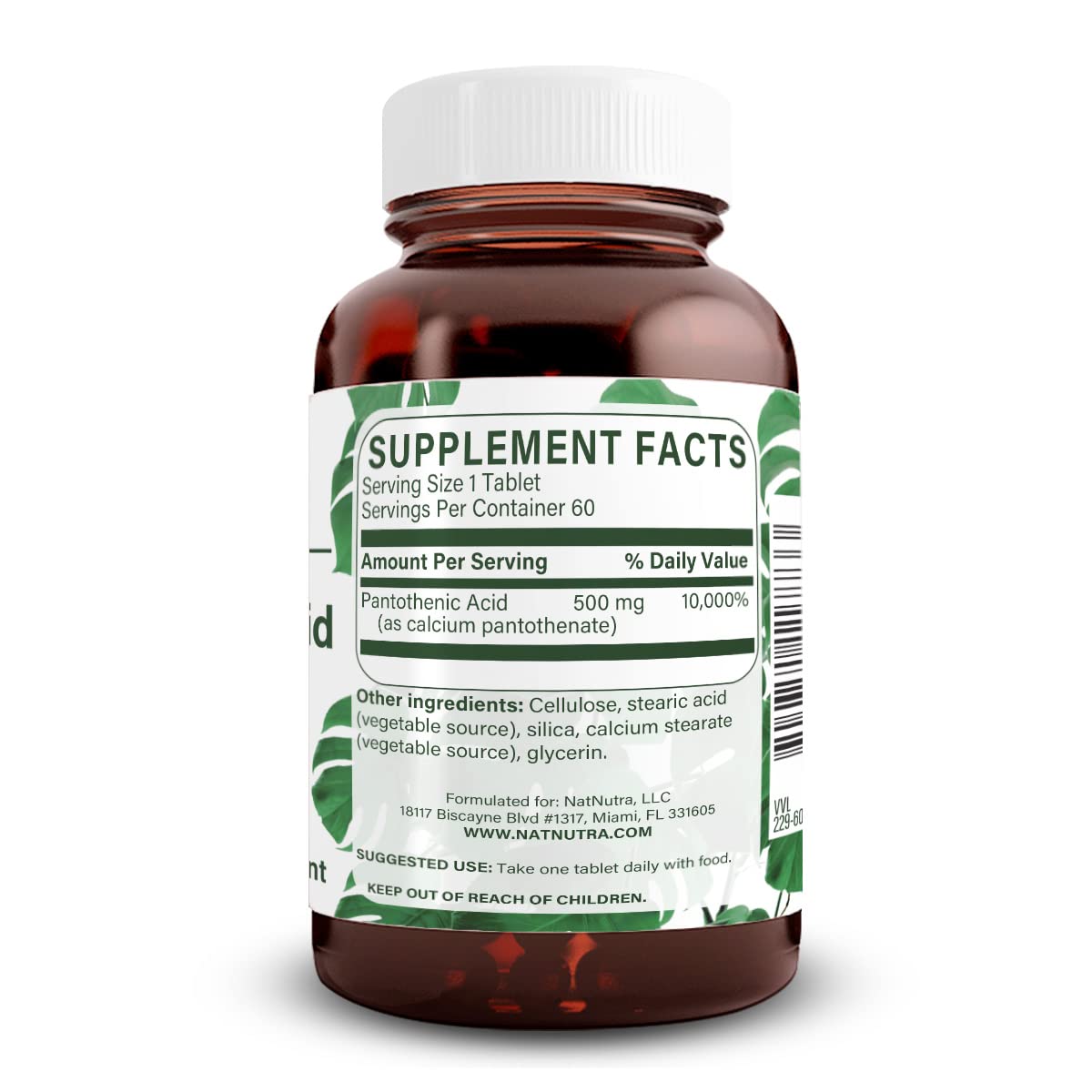 Natural Nutra Pantothenic Acid Vitamin B5 500 mg - 60 Tablets - image 2