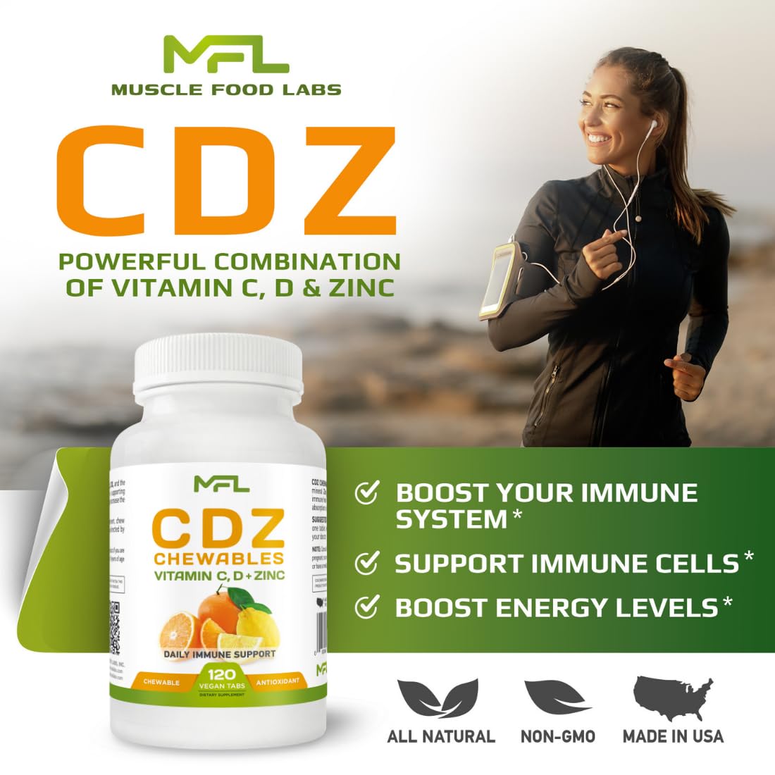 Muscle Food Labs C D Z Chewables Vitamin C 1000mg - 120 Tablets - image 3