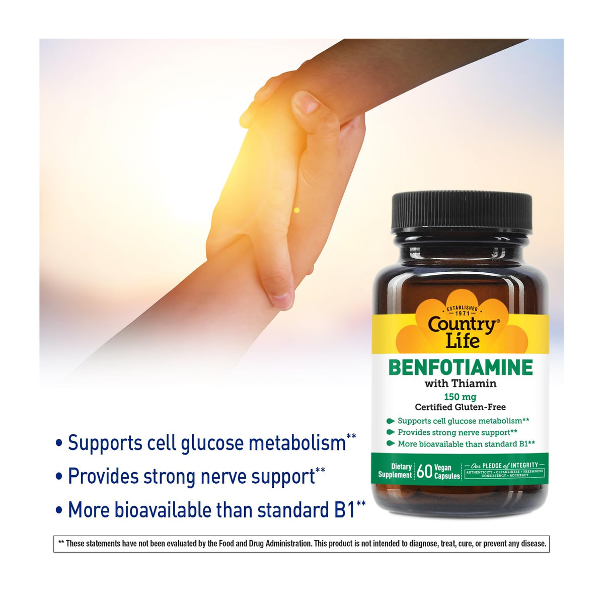 Country Life Benfotiamine 150mg with Thiamin - 60 Vegan Capsules - image 4