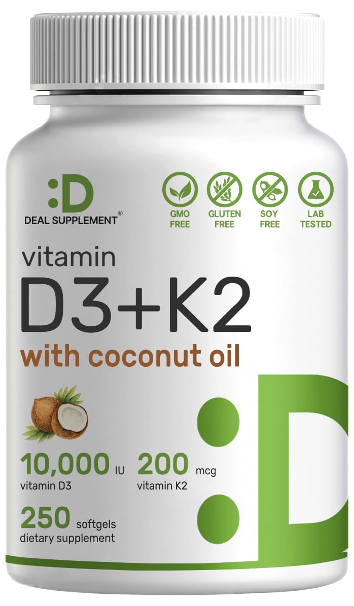 DEAL SUPPLEMENT Vitamin D3 10,000 IU + K2 MK7 Softgels - 250 Count