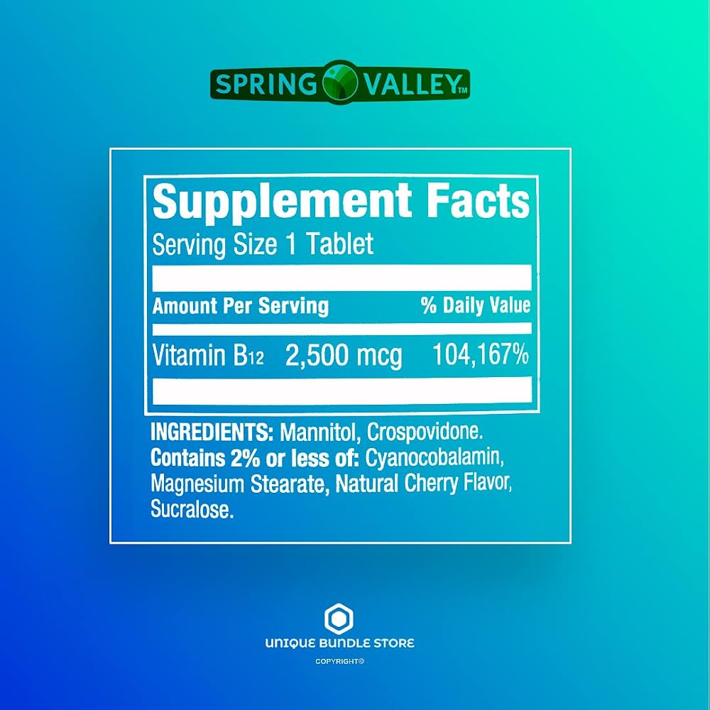 Unique Bundle Spring Valley Vitamin B12 2500 mcg Quick-Dissolve - 120 Tablets - image 5