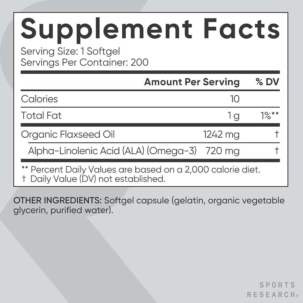 Sports Research Organic Flaxseed Oil 1242mg - 200 Softgels - image 5