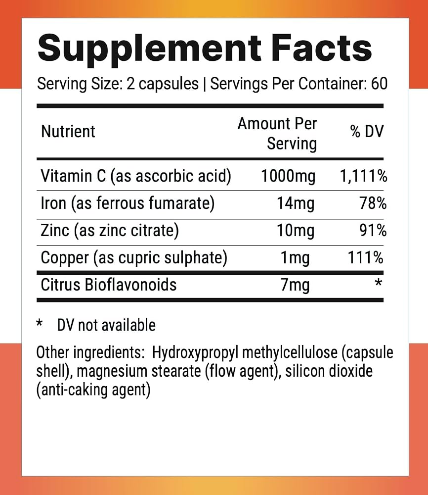 Nutri-Align Mega Vitamin C 1000mg with Zinc & Iron - 120 Capsules - image 2