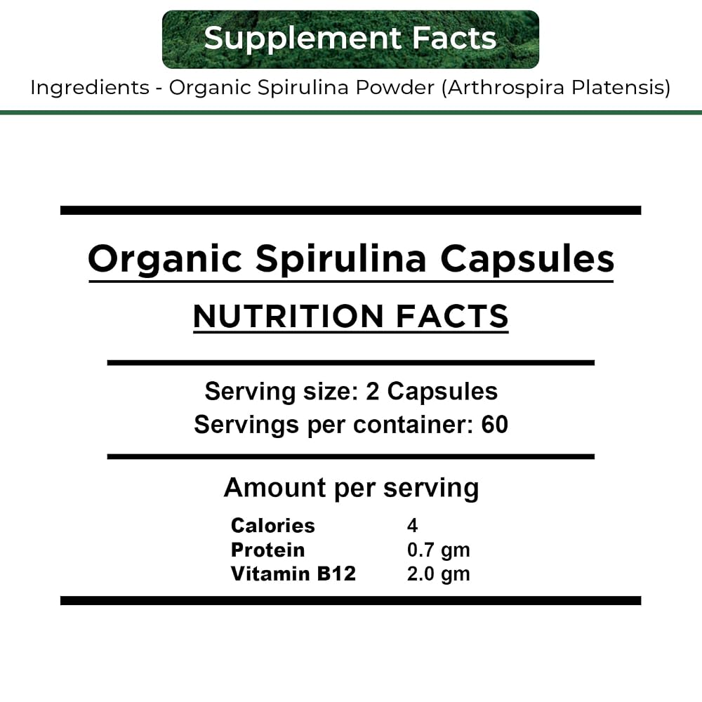NUTRINPRO Organic Spirulina Capsules - 100% Pure Vegan
