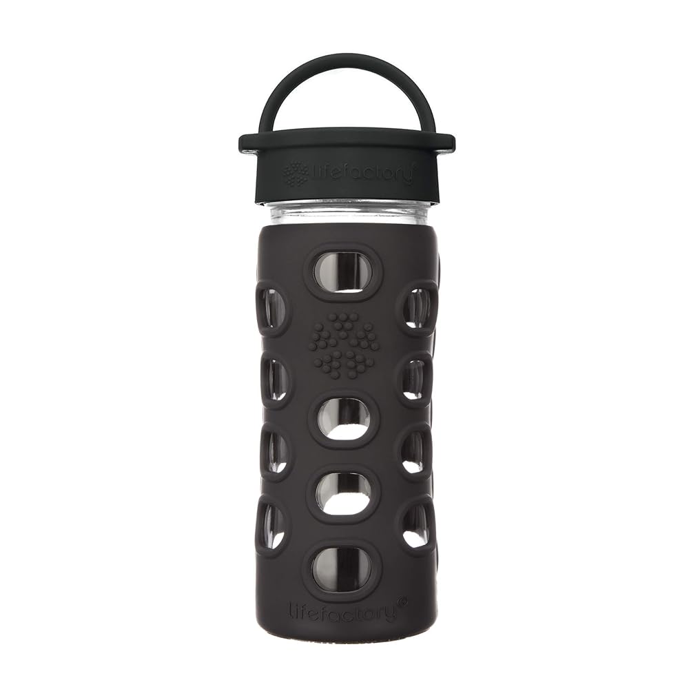 Lifefactory 12oz Glass Water Bottle with Classic Chug Cap - Onyx Black