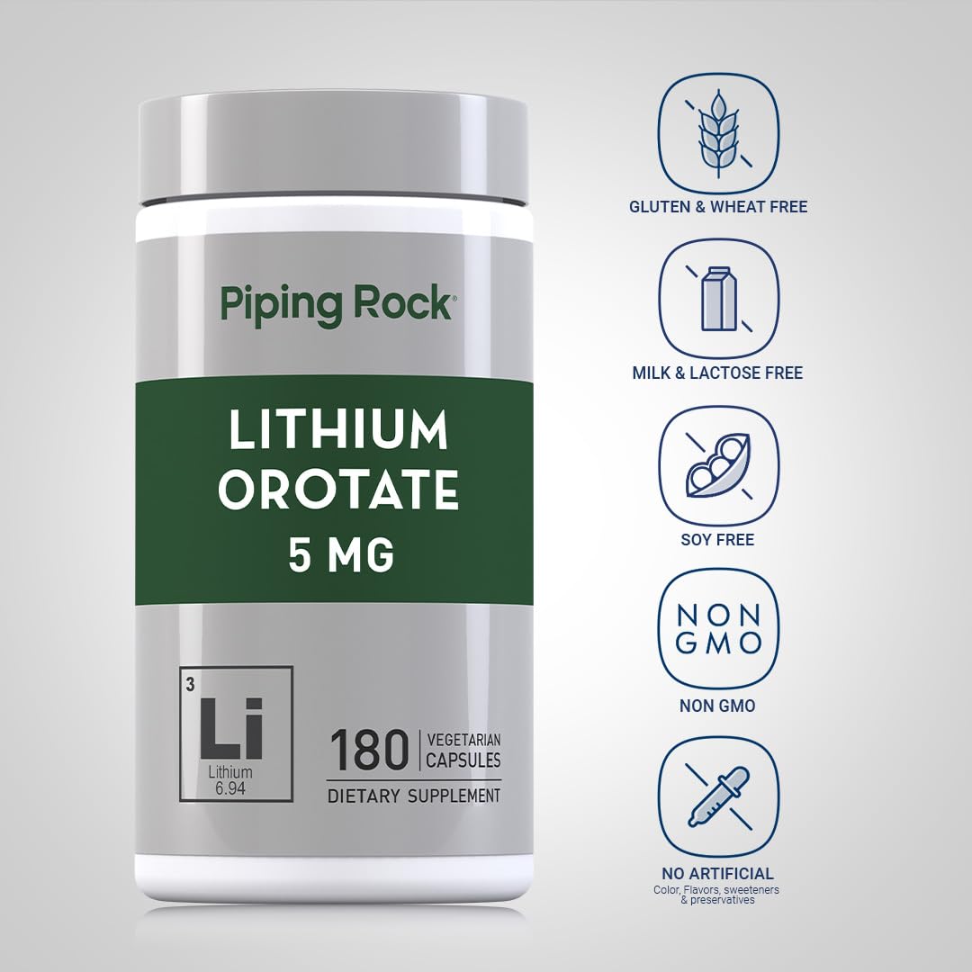Piping Rock Lithium Orotate 5mg - 180 Capsules - image 3