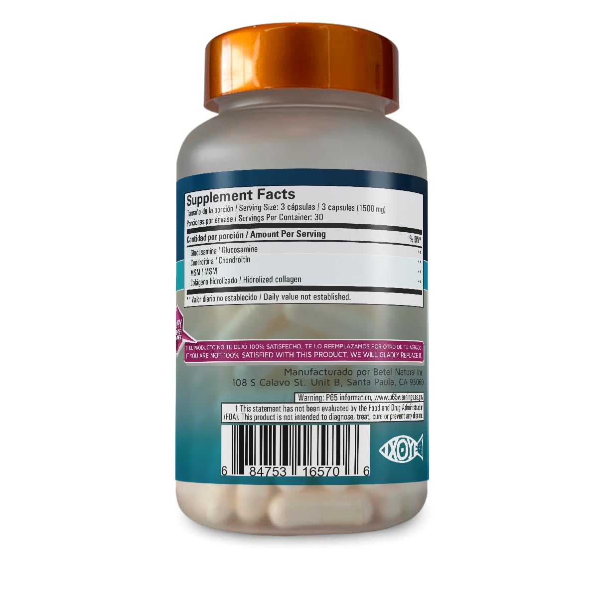 Betel Natural Glucosamine Collagen MSM Joint Support - 90 Capsules - image 2