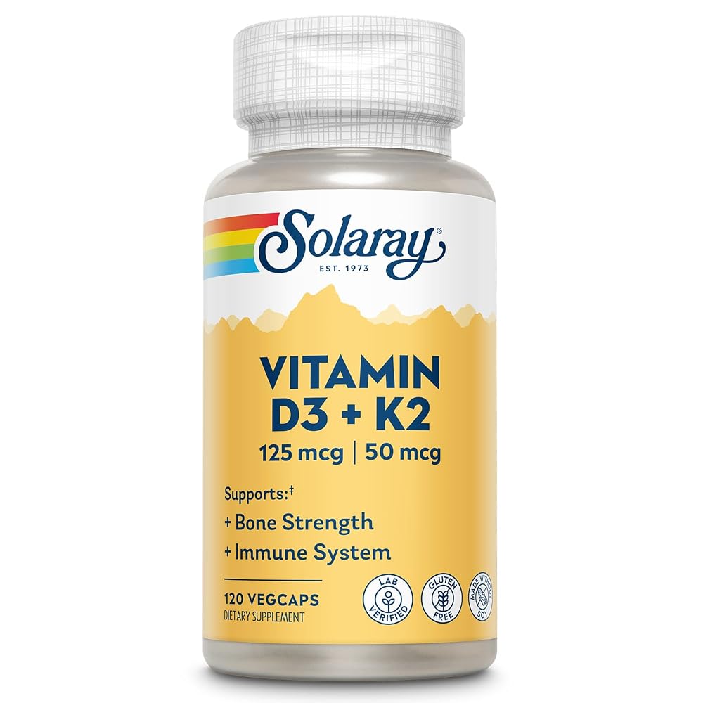 SOLARAY Vitamin D3 K2 5000 IU Bone Support - 120 Vegetarian Capsules