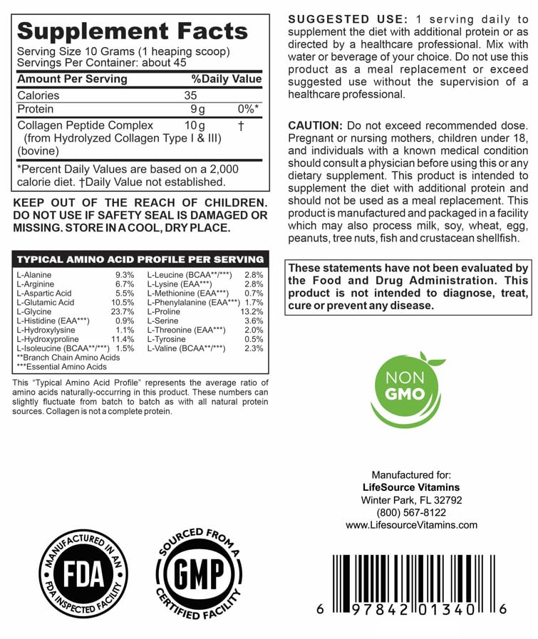 LifeSource Vitamins Collagen Peptides Powder - 45 Servings - image 6