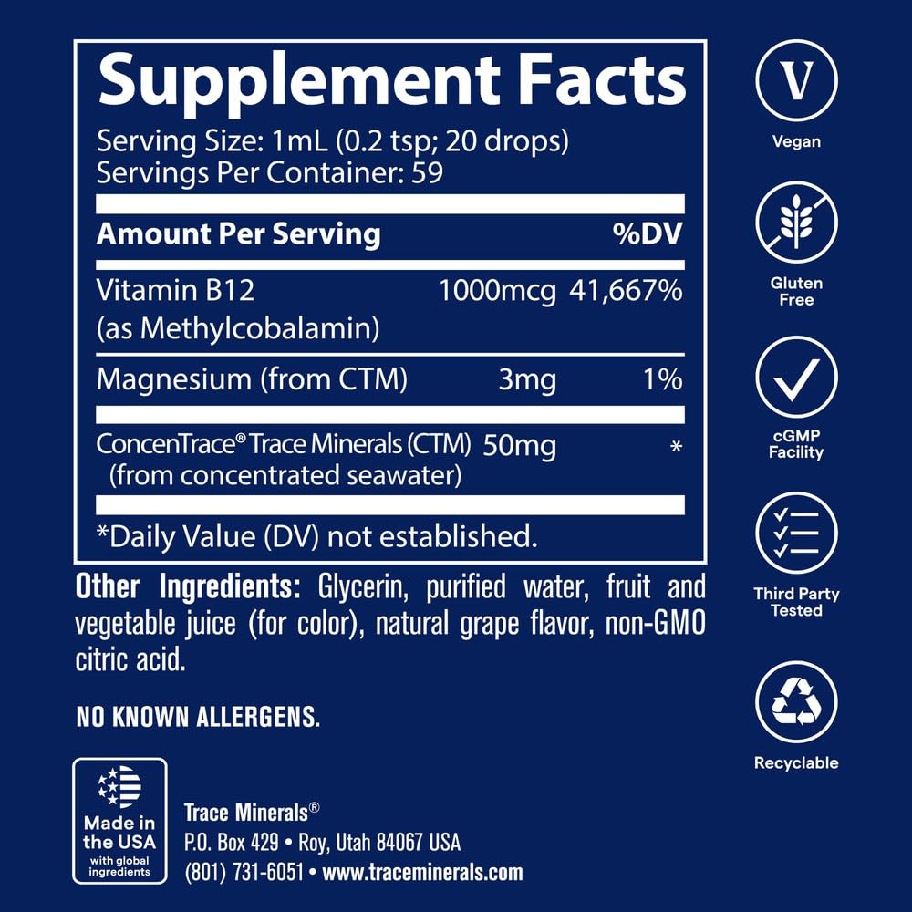 Trace Minerals Liquid Ionic Vitamin B12 1000 mcg - 2 Fl Oz - image 3