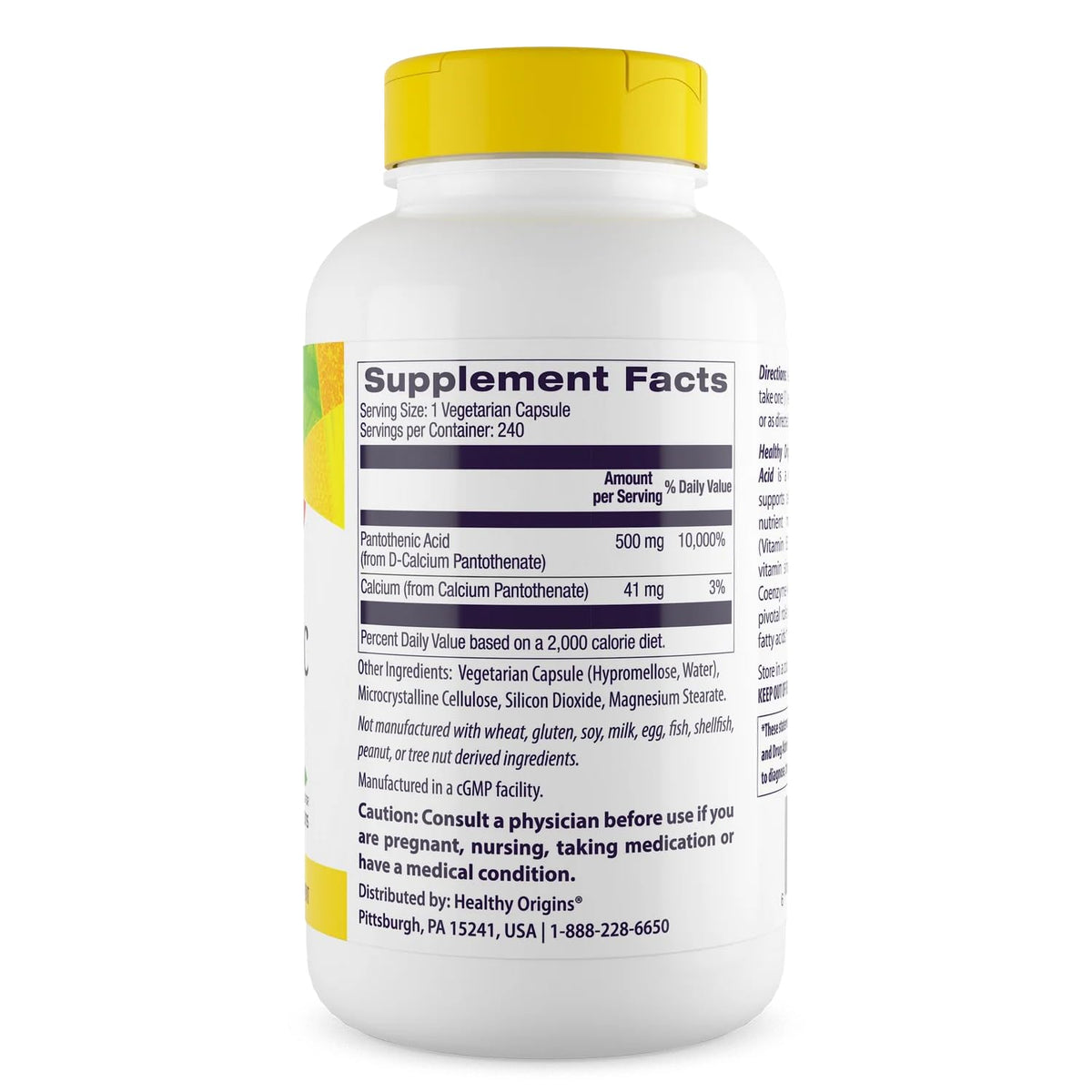 Healthy Origins Vitamin B5 Pantothenic Acid 500 mg - 240 Capsules - image 2