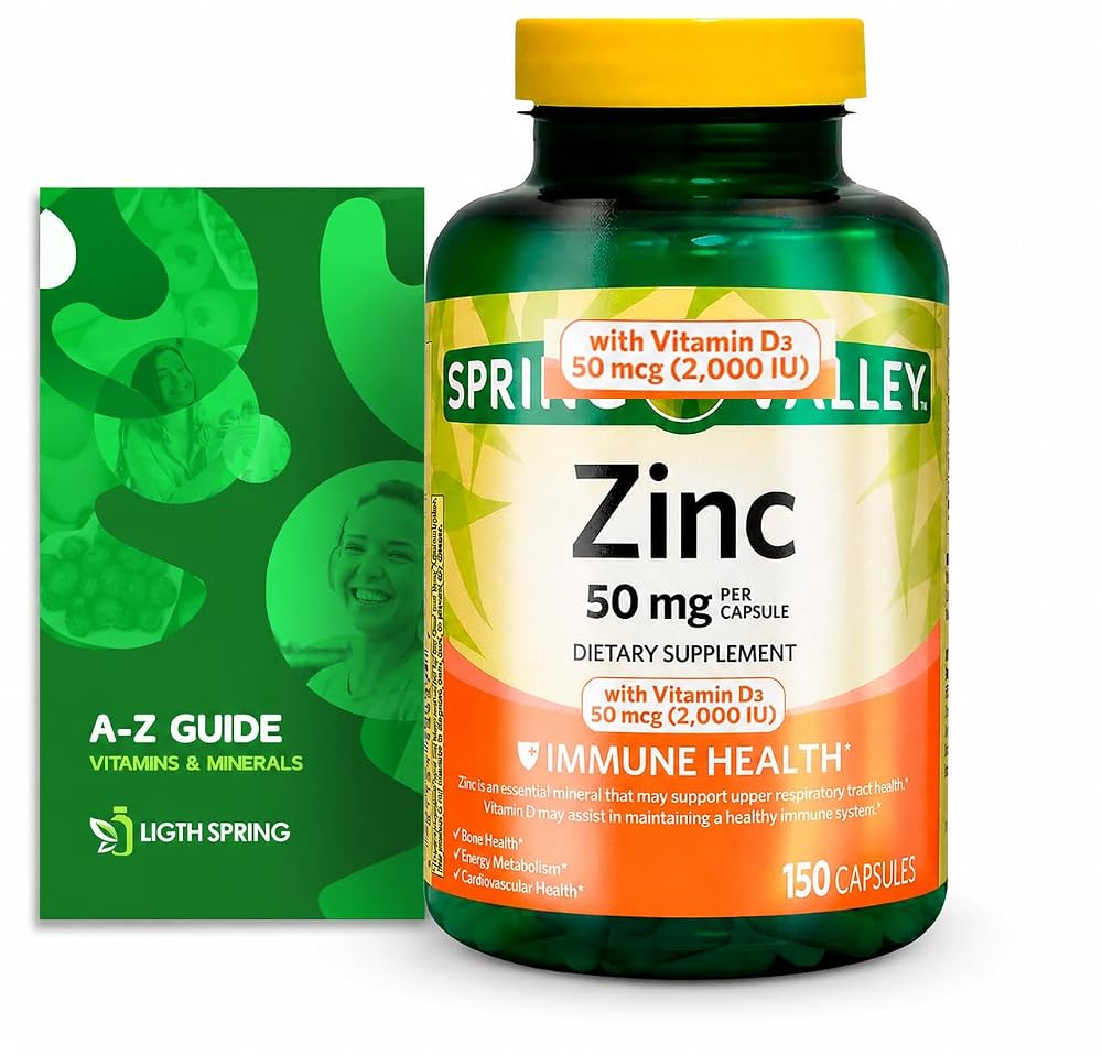 LightSpring Zinc 50mg with Vitamin D3 2000 IU - 150 Capsules