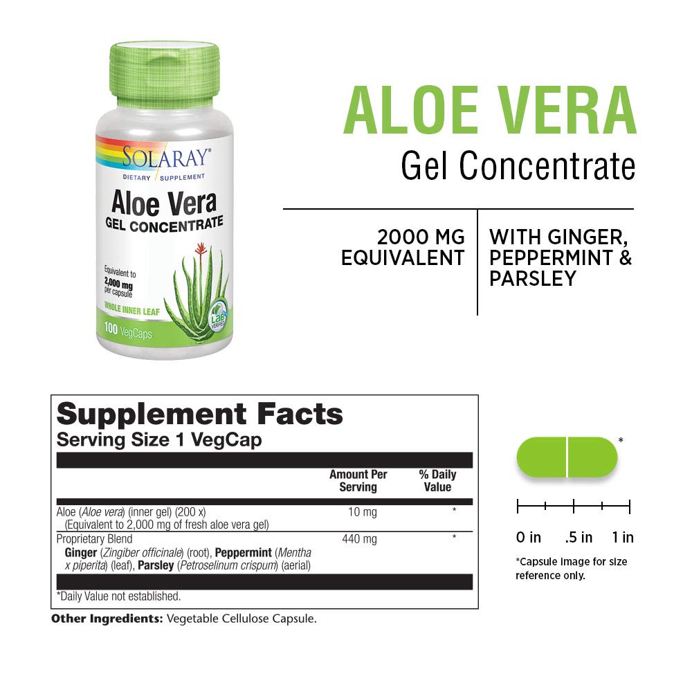 Solaray Aloe Vera Gel 2000mg - 100 Vegetarian Capsules - image 2
