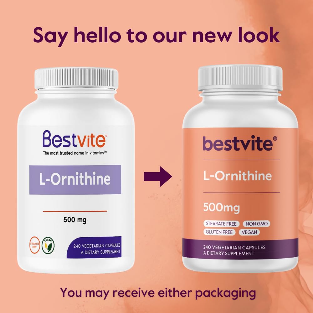 BESTVITE L-Ornithine 500mg - 240 Vegetarian Capsules - image 3