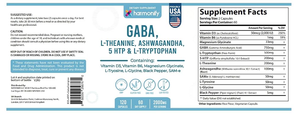 HARMONIFY GABA L-Theanine Magnesium Glycinate Blend - 120 Capsules - image 5