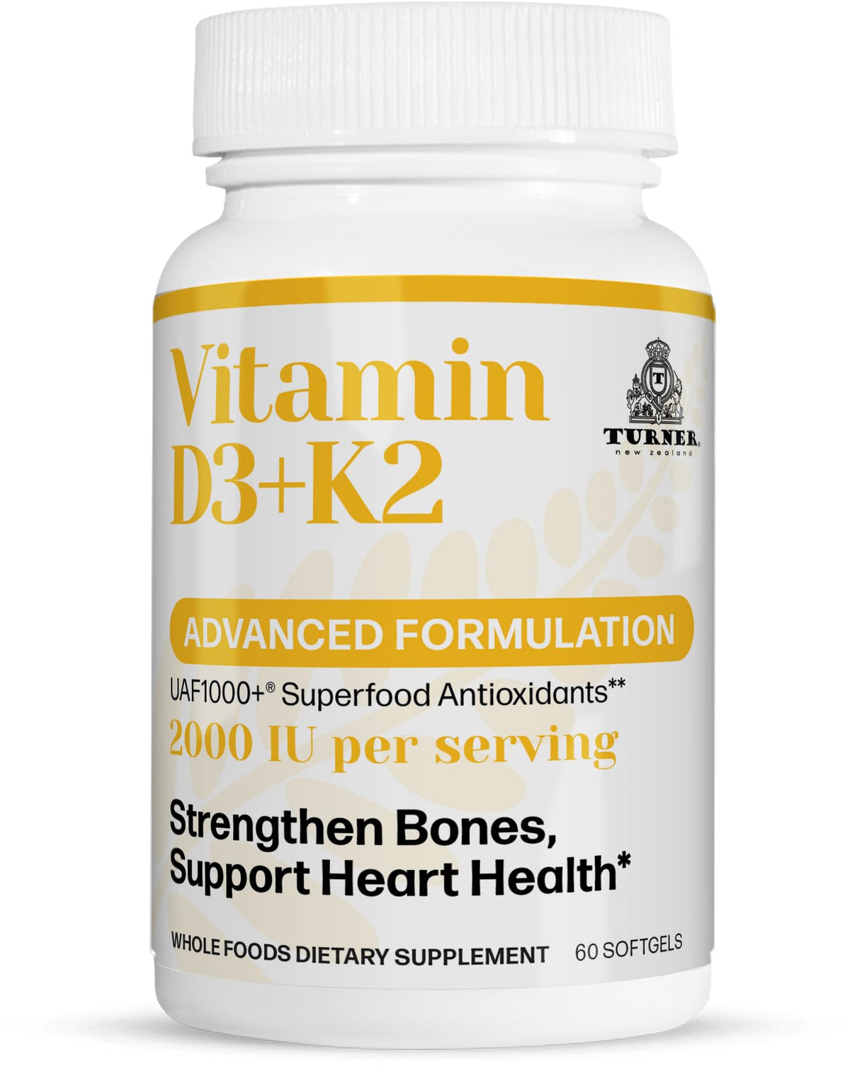Turner Vitamin D3 and K2 Softgels for Bone Health - 60 Softgels