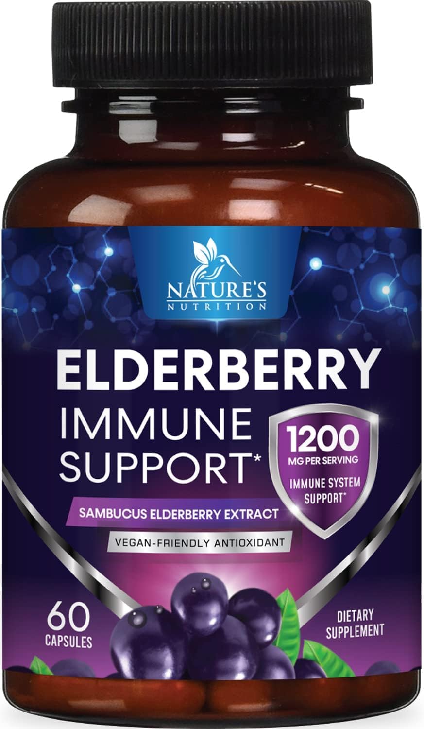 Nature's Nutrition Elderberry Capsules 1200mg Per Serving - Sambucus