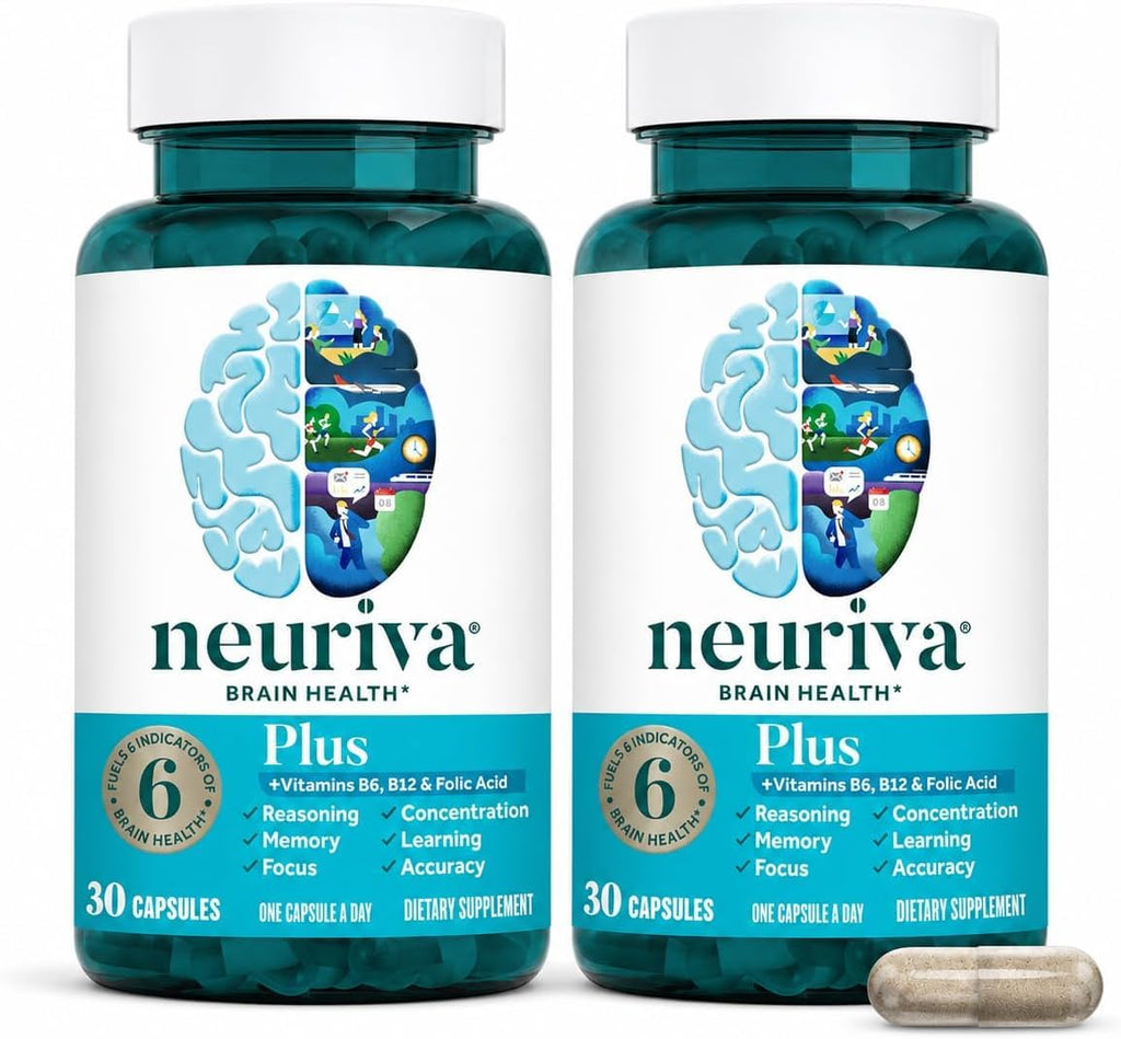 NEURIVA Plus Brain Supplement for Memory, Focus & Concentration - 60 Capsules