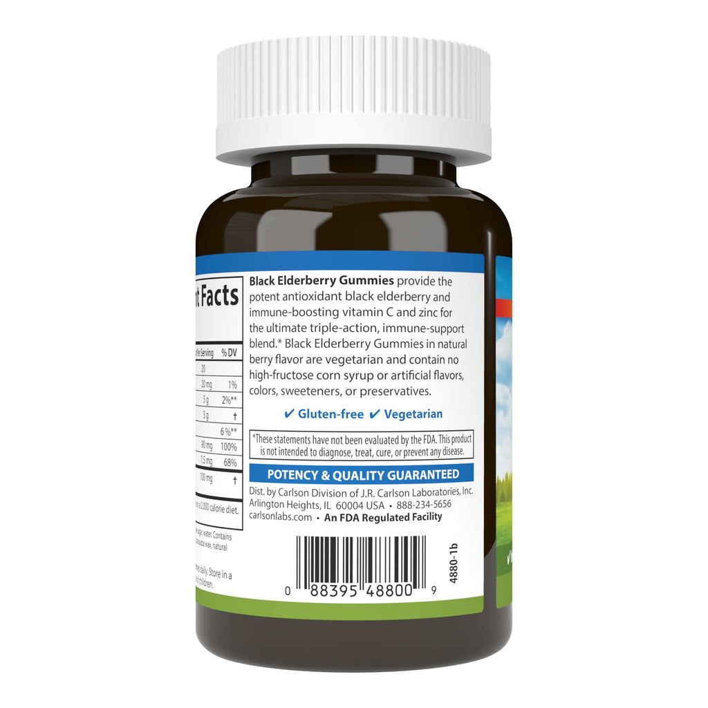Carlson Black Elderberry Gummies 100 mg - 60 Vegetarian Gummies - image 6