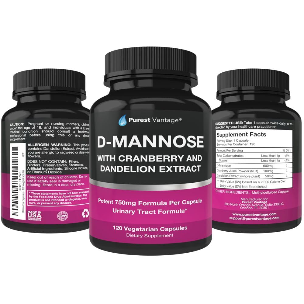 Purest Vantage D-Mannose 600mg with Cranberry - 120 Capsules - image 4