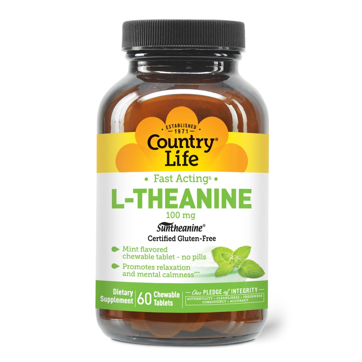 Country Life Fast Acting L-Theanine 100 mg Mint Chewables - 60 Tablets
